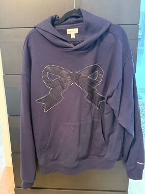 GAP x Sandy Liang Navy Crystal Bow  Hooded Sweatshirt (M)
